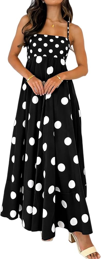 Women Boho Floral Maxi Dress Spaghetti Strap Smocked Back Flowy Dress Sleeveless Aline Long Sundr... | Amazon (US)
