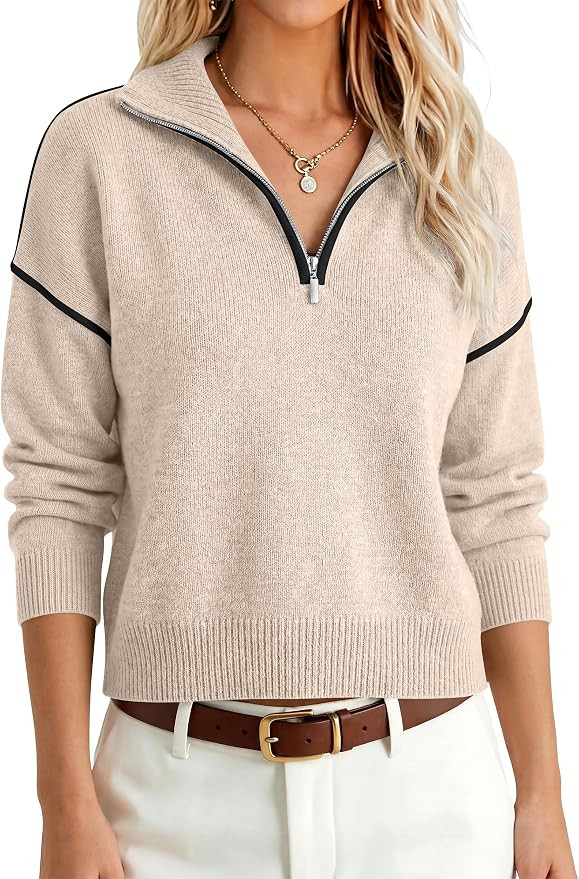 ANRABESS Women's Quarter Zip Collared Fall Cropped Sweaters | Amazon (US)