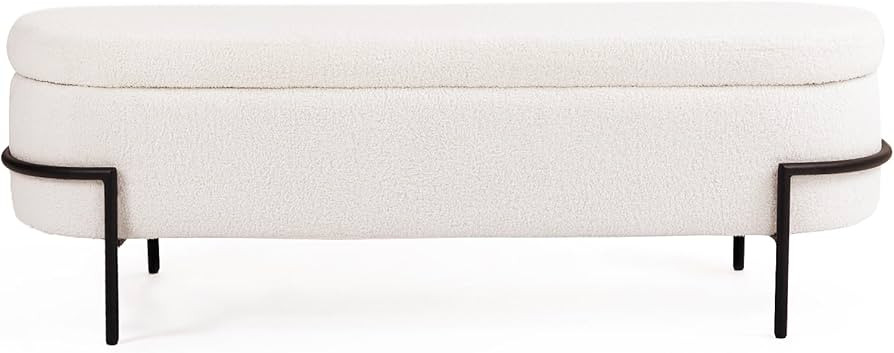 White Storage Ottoman Bench with Metal Stand, Upholstered Sherpa Stool with Large Storage Space, ... | Amazon (US)