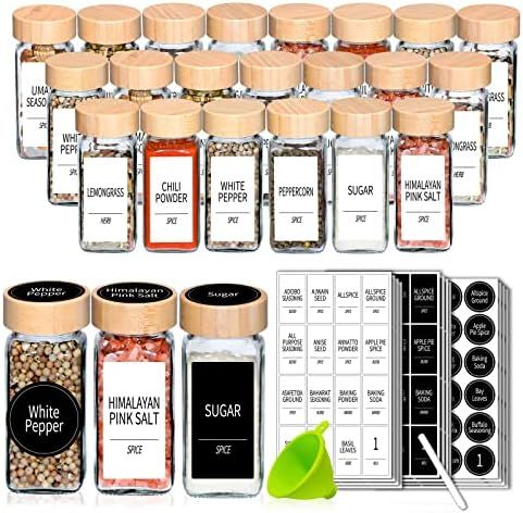 24 Spice Jars with Labels - Spice Jars with Bamboo Lids - 4 Oz Glass Spice Containers with Shaker Li | Amazon (US)