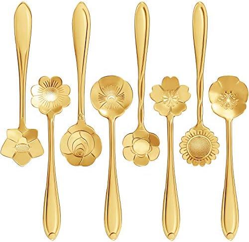 Maitys 16 Pieces Stainless Steel Flower Coffee Spoon Dessert Spoon Sugar Spoon Ice Cream Spoon Stirr | Amazon (US)