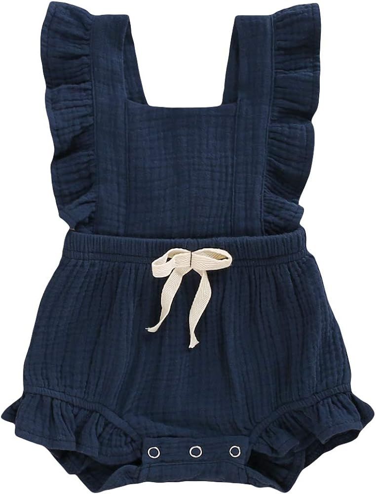 YOUNGER TREE Toddler Baby Girl Ruffled Sleeveless Romper Casual Summer Jumpsuit Cotton Linen Clothes | Amazon (US)
