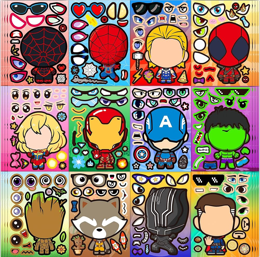 48 Sheets Make a Superhero Face Stickers for Kids Toddlers with 12 Styles, Make Your Own Face Sti... | Amazon (US)