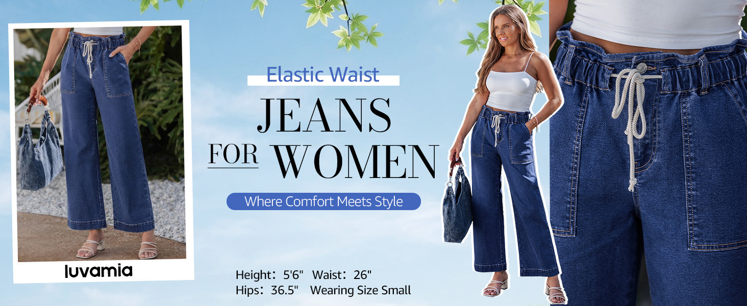 luvamia Wide Leg Jeans for Women Trendy High Waisted Elastic Waist Paperbag Drawstring Stretchy D... | Amazon (US)