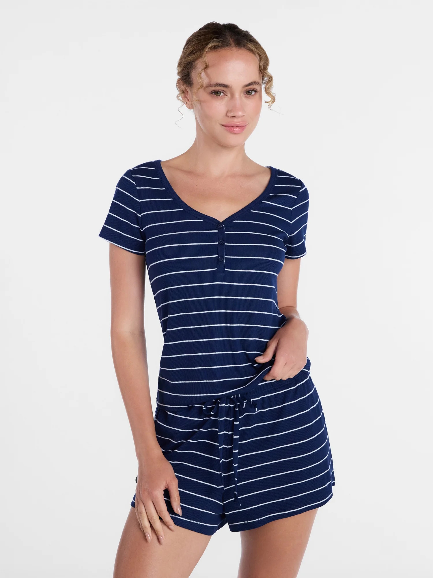 Joyspun Women’s Modal Blend Ribbed Henley Sleep Top, Sizes XS-3X | Walmart (US)