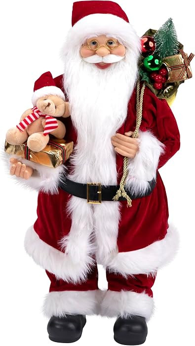 Northlight E76475 24" Traditional Standing Santa Claus Christmas Figure with Teddy Bear and Gift ... | Amazon (US)