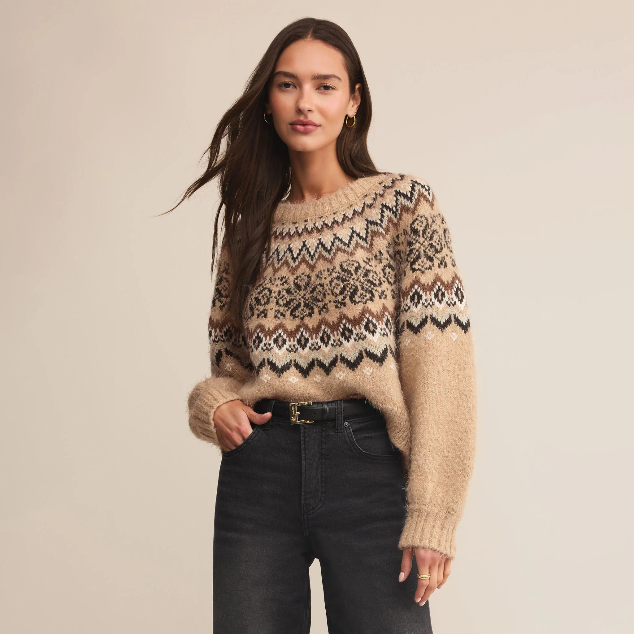 Z Supply Kenaby Fair Isle Sweater in Oatmeal Heather | The Addison West