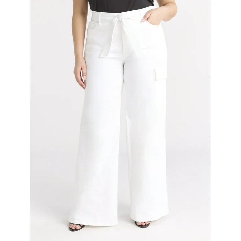 Sofia by Sofia Vergara Women's and Women's Plus Margot Wide Leg High Rise Cargo Jeans with Belt, ... | Walmart (US)