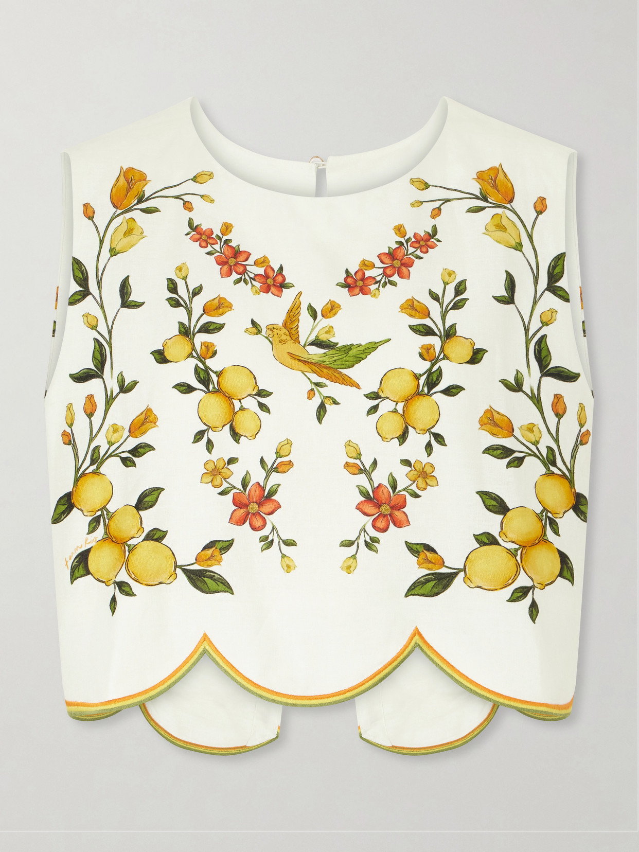 Farm Rio - Lemon Bouquet Embroidered Linen-blend Blouse - Neutrals | NET-A-PORTER (US)