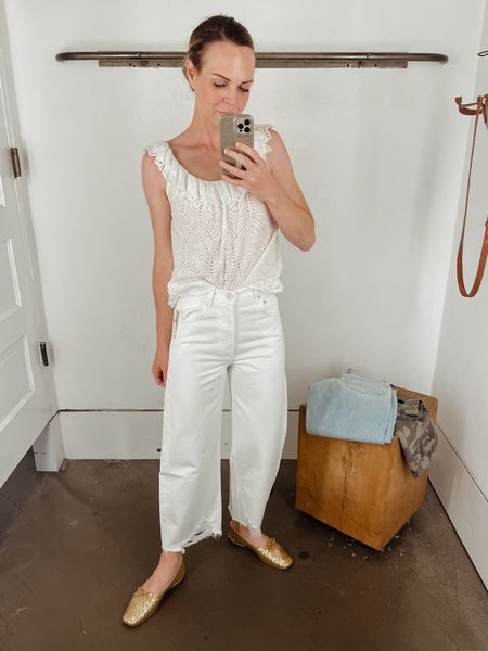 Ayla Cropped jeans with a raw hem. The white is SO good for summer! These are a slightly wide/bowed shape and run very generous. I sized down TWO sizes and they tend to stretch with wear. Wearing a 23. 

#LTKSeasonal