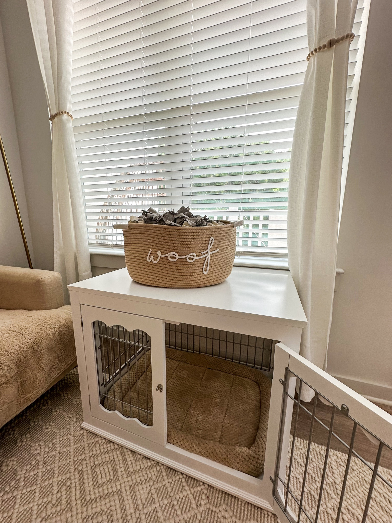 Why get a basic crate when you can have one that matches your home's aesthetic? I couldn't pass up this adorable white crate with scalloped details for my new rescue pup! 

#homeorganization #pets 

#LTKFindsUnder50 #LTKHome #LTKFamily