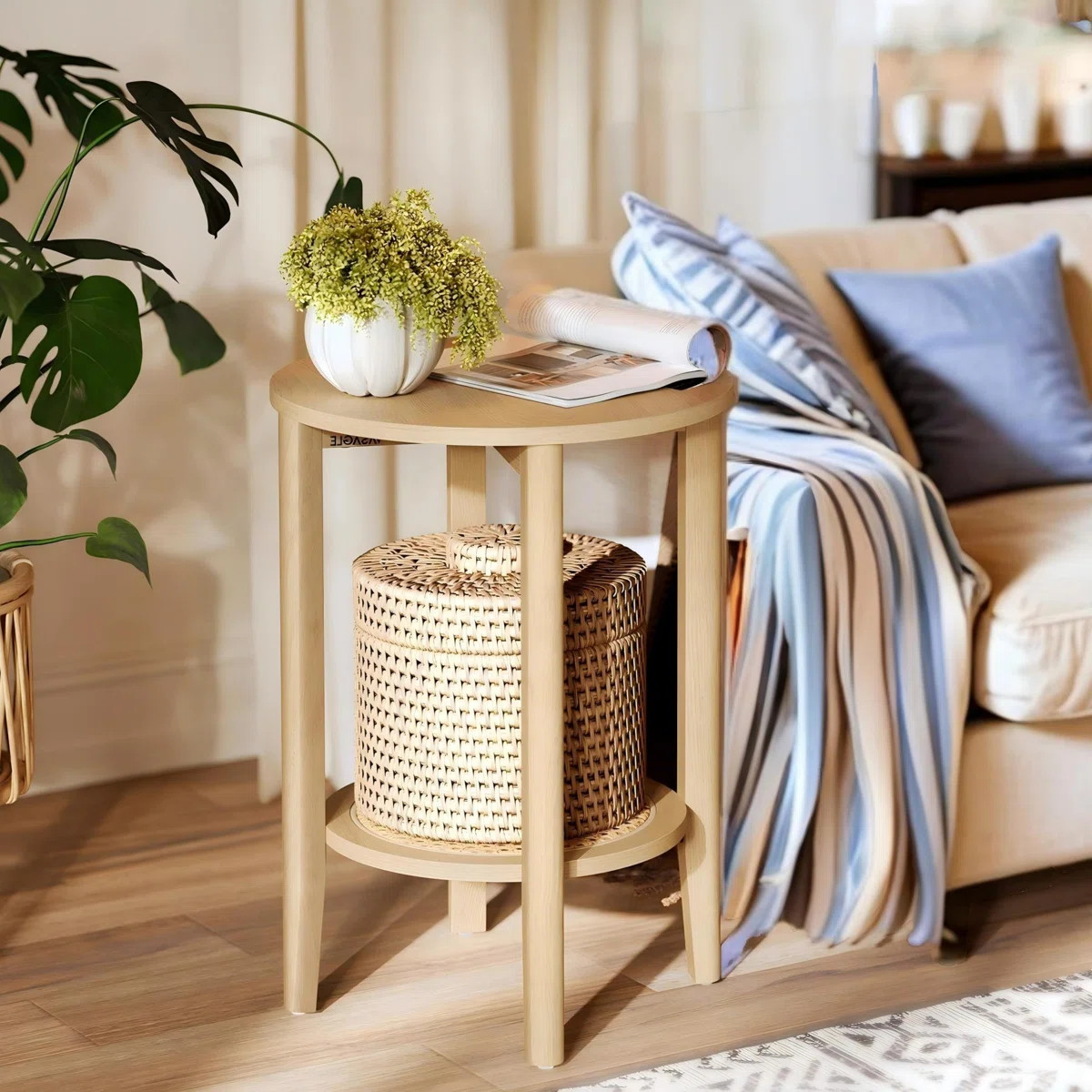 Round End Table, 2-Tier Boho Side Table | Wayfair North America