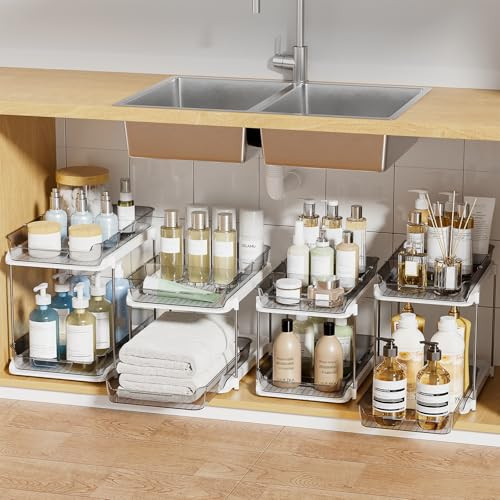 Delamu 4 Sets of 2-Tier Multi-Purpose Bathroom Cabinet Under Sink Organizers and Storage, Stackable Kitchen Pantry Organization and Storage, Grey | Amazon (US)