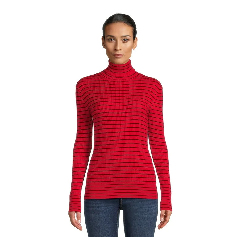 Time and Tru Women's Striped Ribbed Turtleneck, Sizes XS-XXXL | Walmart (US)