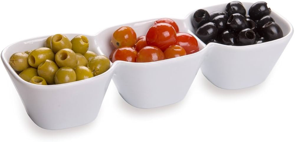 Restaurantware 18 Ounce Triple Bowl Serving Dish 1 Square Porcelain Condiment Tray - Serve Snacks... | Amazon (US)