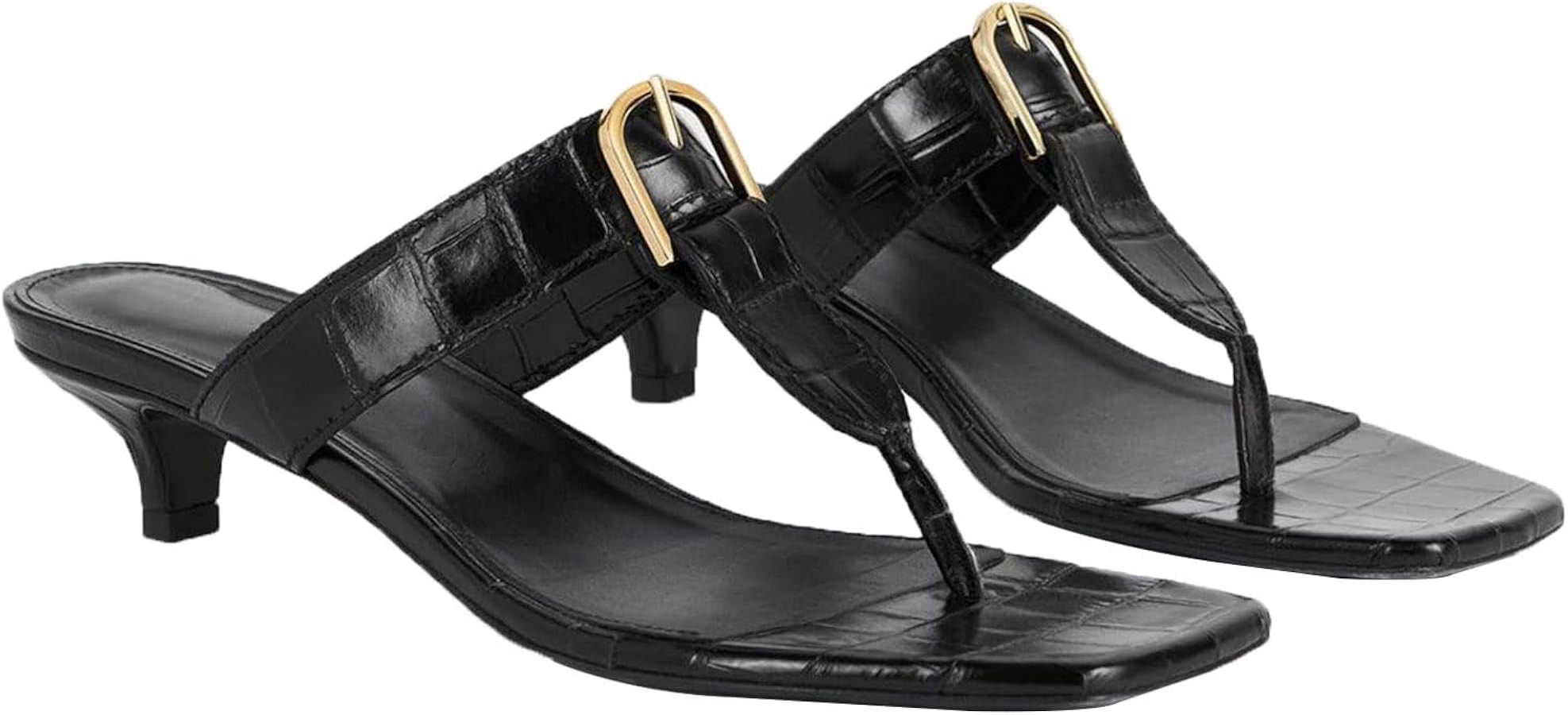 Kitten Heel Thong Flat Sandals Embossed Leather T Strap Flip Flops Comfortable Slip On Heeled San... | Amazon (US)