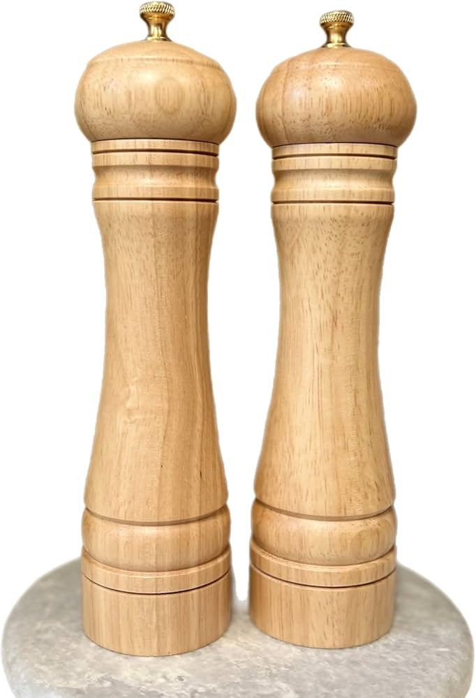 Salt and Pepper Mill Set - The Spice Sisters Salt and Pepper Mill Set- Light Oak Wood with Brass ... | Amazon (US)