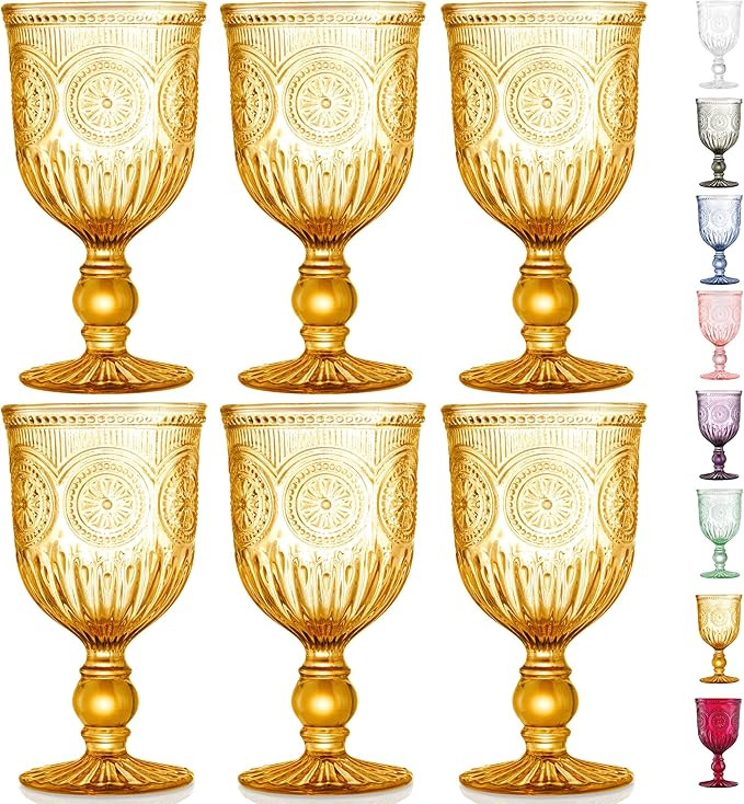 Yungala Amber Wine Glasses set of 6 Amber Goblets, amber glassware with matching fall amber drink... | Amazon (US)