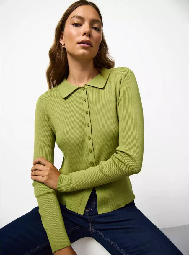 Buy Green Ribbed Button Through Cardigan 14 | Cardigans | Tu | Tu Clothing