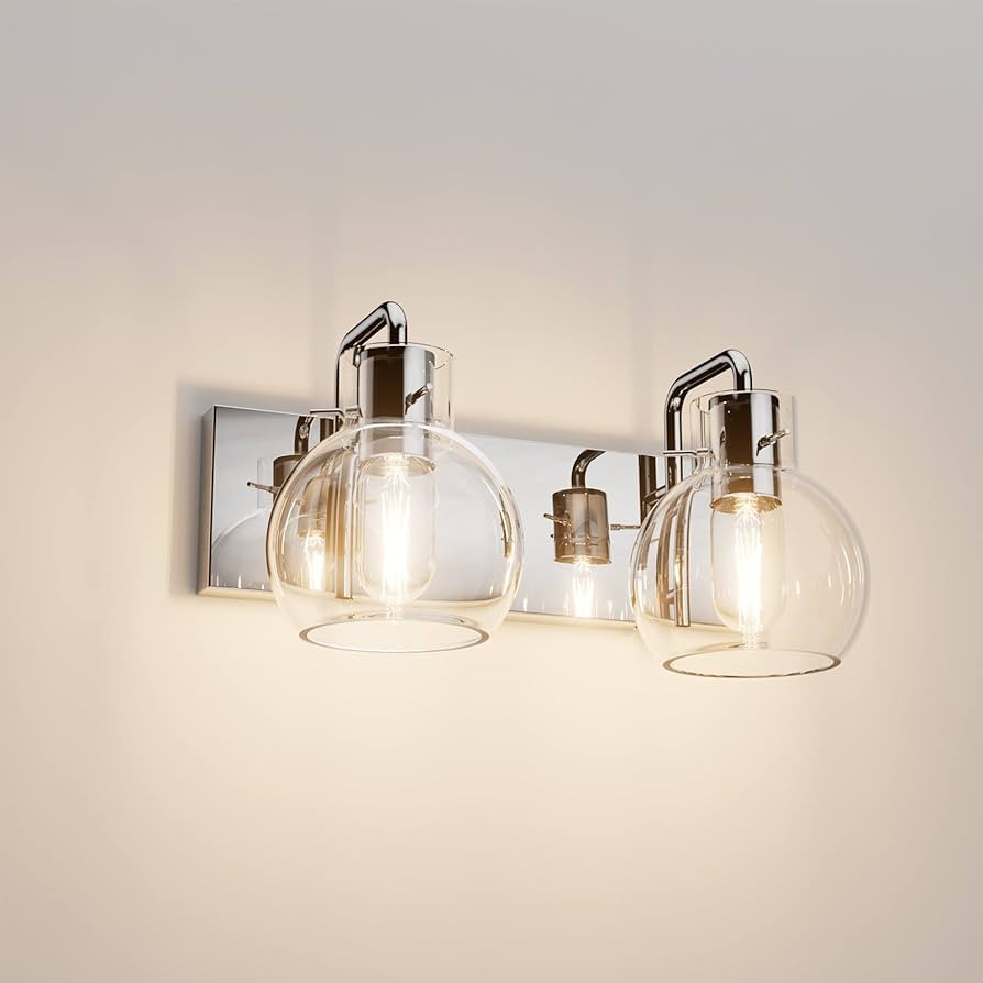 Tipace Chrome Vintage Bathroom Vanity Light,2 Lights Modern Stainless Steel with Globe Clear Glas... | Amazon (CA)