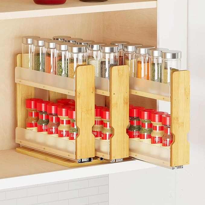 SpaceAid Bamboo Pull Out Spice Rack Organizer for Cabinet, Heavy Duty Slide Out Seasoning Kitchen... | Amazon (US)