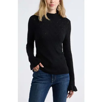 Treasure & Bond Pointelle High Neck Sweater in Black at Nordstrom, Size Xx-Small | Nordstrom