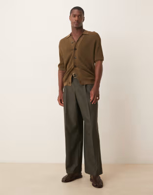 ASOS DESIGN smart loose leg pants with front pleats in charcoal brushed fabric with | ASOS (Global)