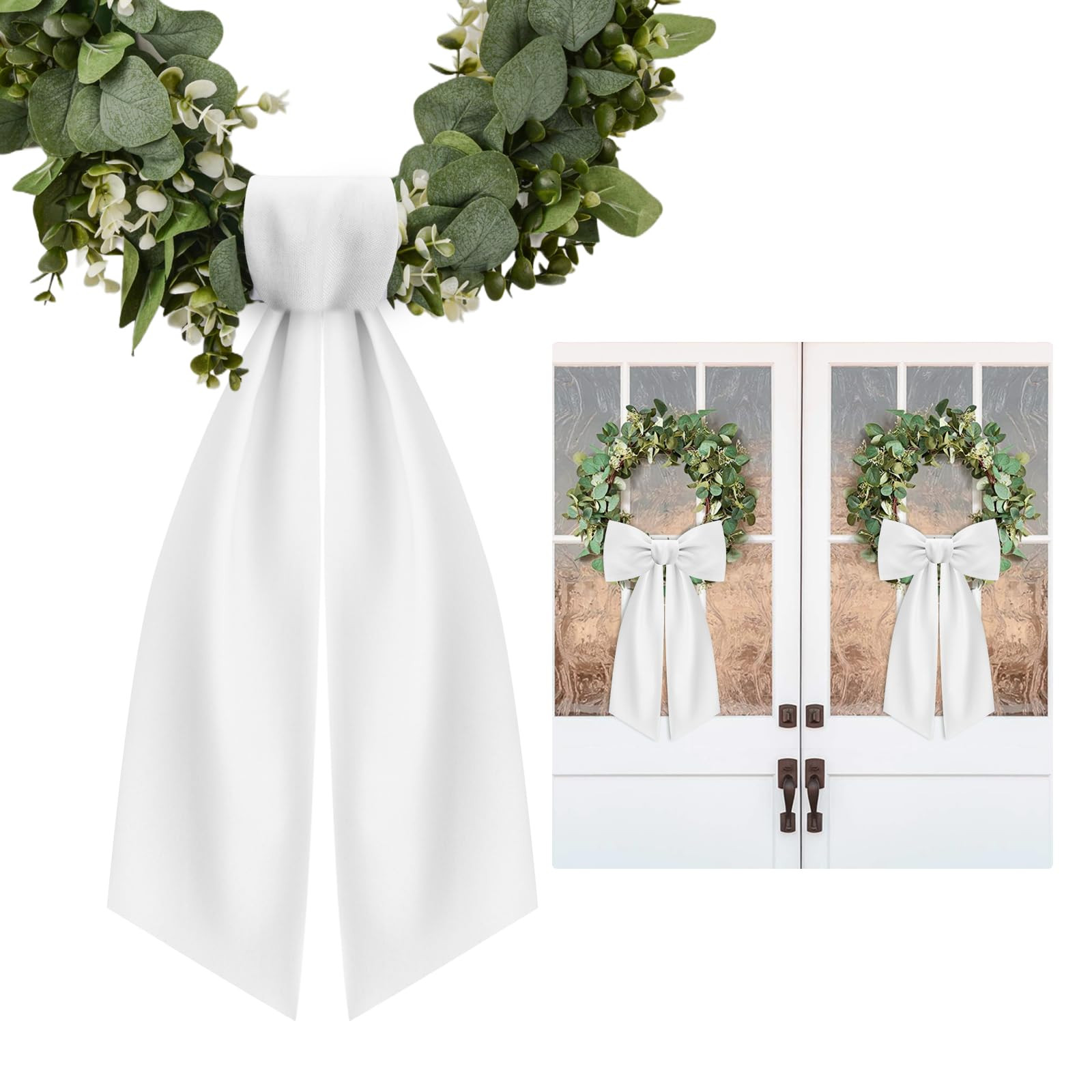 2 Pcs White Wreath Sash for Front Door Linen Wreath Ribbon Bow for Yard Porch Garland Home Decor | Amazon (US)