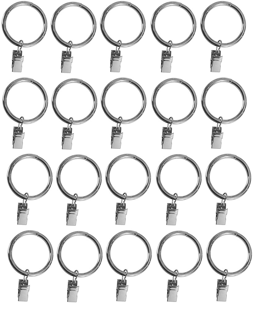 1.5-inch, Set of 20, Silver Metal Curtain Rings with Clips and Eyelets | Amazon (US)