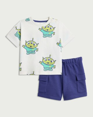 Disney Toy Story 2-Piece Alien Print T-Shirt and Cargo Shorts Set in White | Tesco F&F