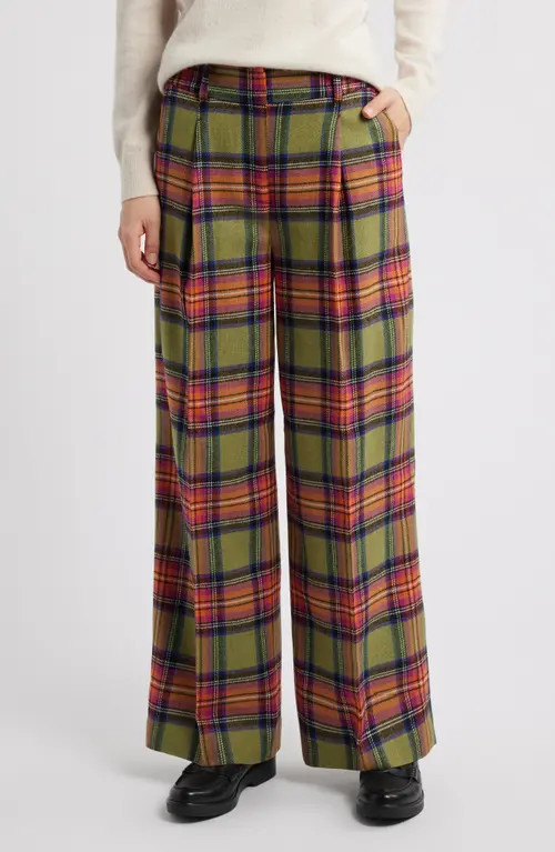 Boden Chiswick Plaid Wide Leg Pants in Green And Purple Check at Nordstrom, Size 12 | Nordstrom