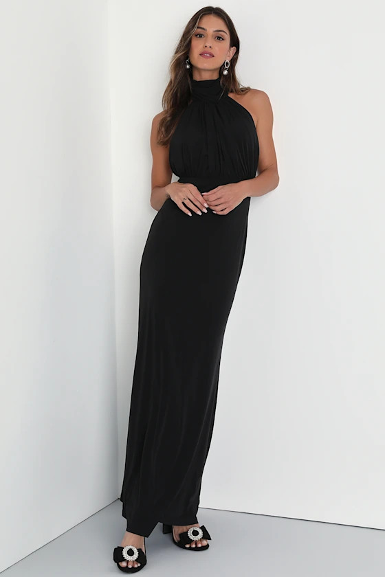 Romantic Chance Black Halter Backless Mermaid Maxi Dress | Lulus (US)