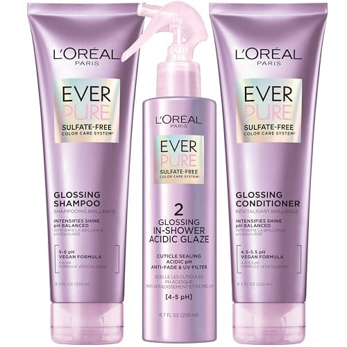 L'Oreal Paris Sulfate Free Glossing Shampoo and Conditioner Set with Hair Treatment, Intensifies Hair Shine & Smoothness, pH Balanced Vegan Hair Care, EverPure, 8.5 Fl Oz | Amazon (US)