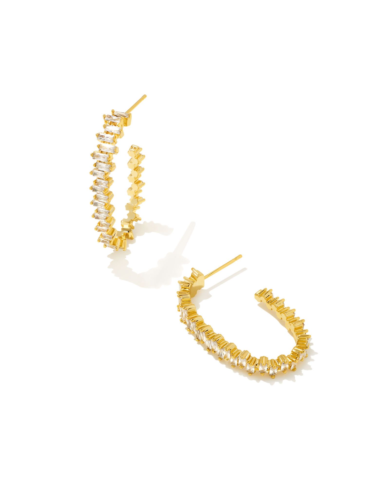 Juliette Gold Oval Hoop Earrings in White Crystal | Kendra Scott