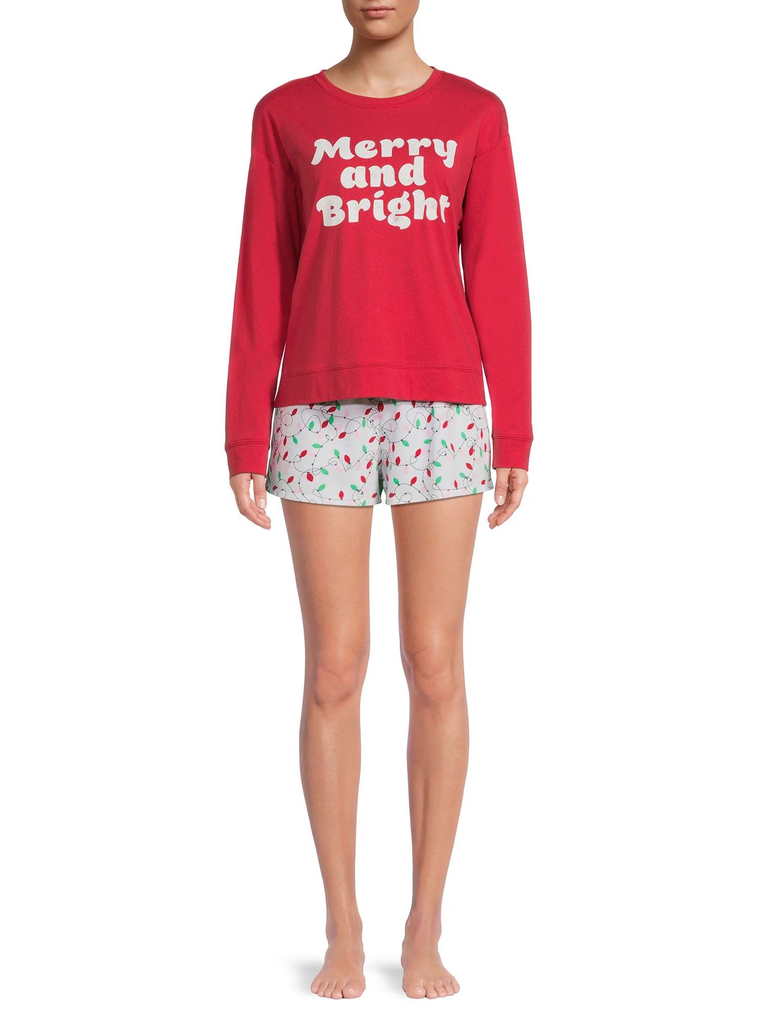 Grayson Social Women's and Women's Plus Christmas Long Sleeve Top and Sleep Shorts Set, 2-Piece -... | Walmart (US)