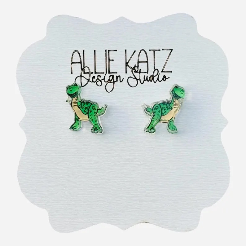 Rex Earrings/ Toy Story Stud Earrings/ Nickel Free/ Hypoallergenic Acrylic Earrings/ Vacation Ear... | Etsy (Global)