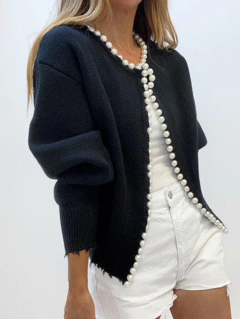 Isabella Pearl Edge Cardigan | Black | Vita Grace
