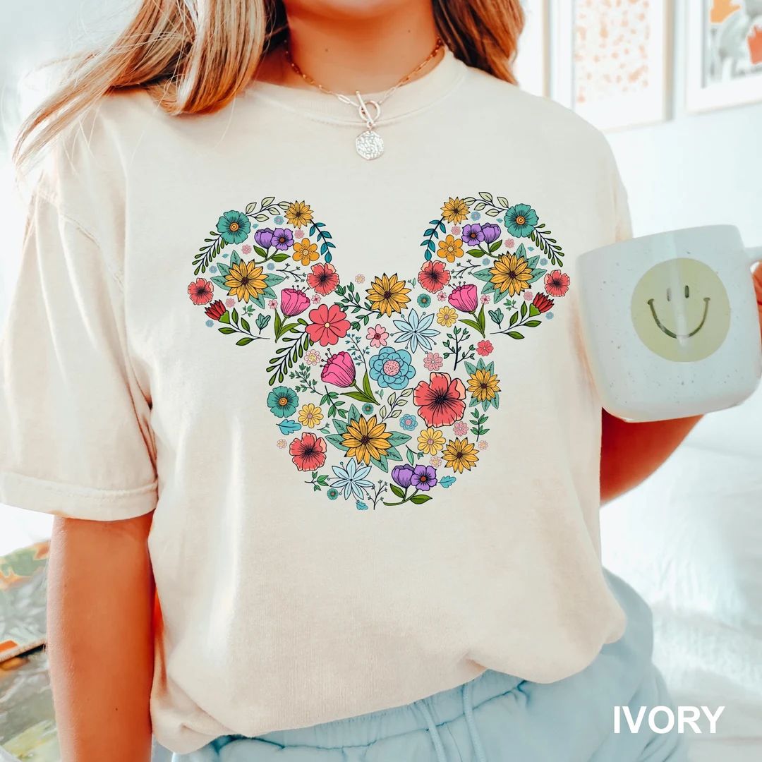 Disney Floral Mickey Head Shirt, Comfort Colors Disney Shirt, Mickey Head Shirt, Disney Mickey Sh... | Etsy (US)