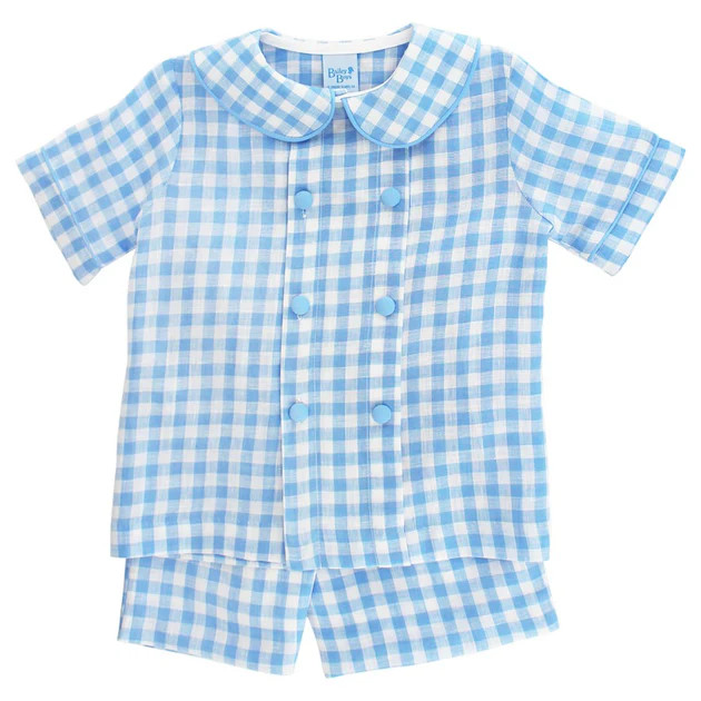 Sky Linen Gingham- Dressy Short Set | The Bailey Boys
