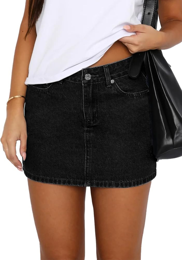 Womens Jean Skirt Low Rise Y2K Mini Denim Skirts with Pockets | Amazon (US)
