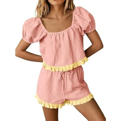 Tankaneo Womens 2 Piece Short Sets Summer Puff Sleeve Square Neck Babydoll Tops C… | Amazon (US)