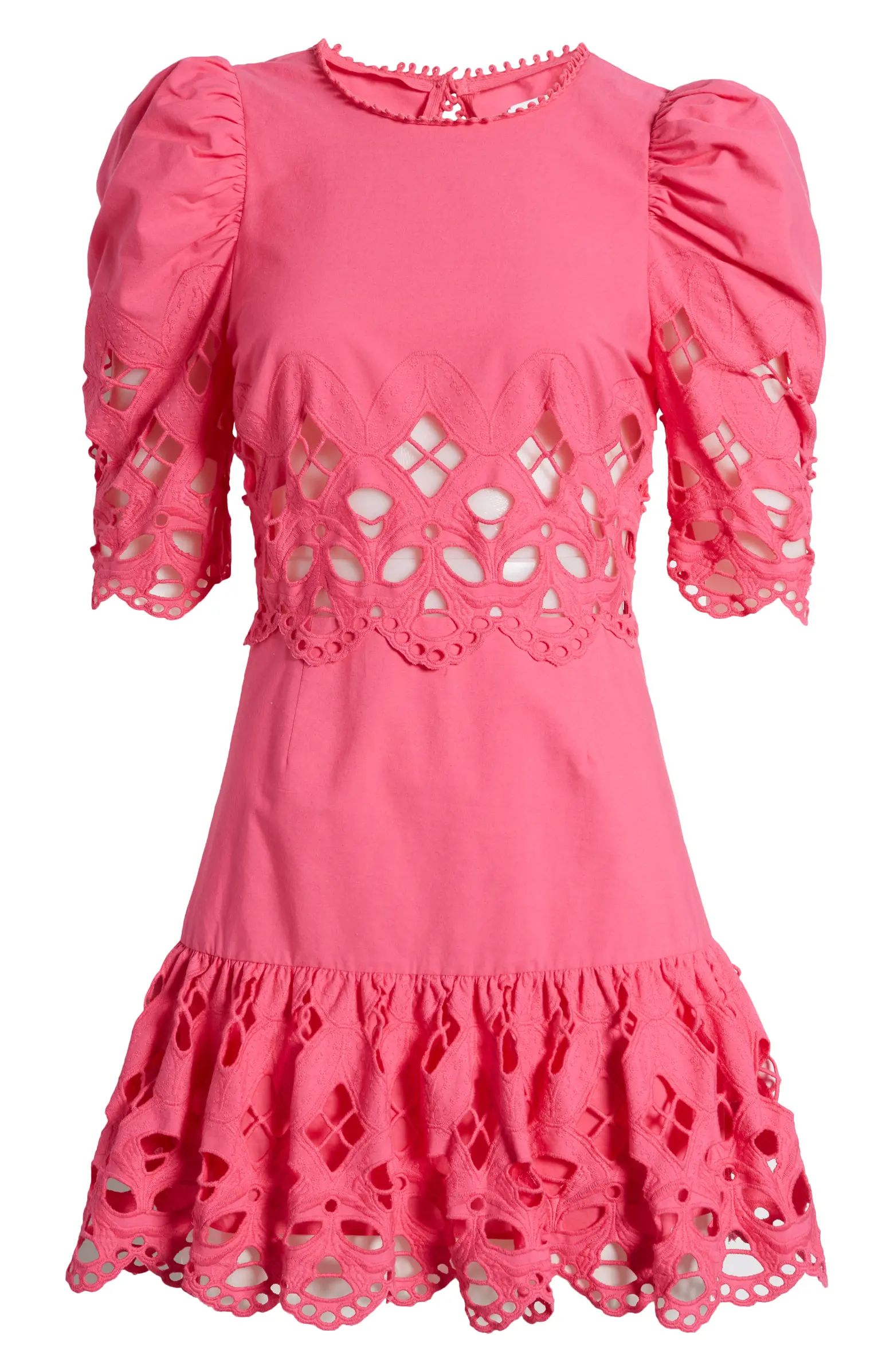 Auroette Eyelet Puff Sleeve Cotton Poplin Dress | Nordstrom