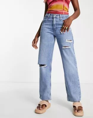 Levi's '94 baggy silvertab distressed straight jeans in light wash blue | ASOS (Global)