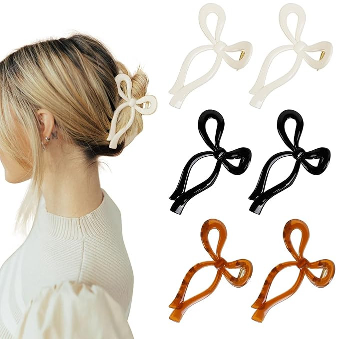 Tobeffect Hair Clip, 6 Pcs Plastic Cute Large Bow Hair Claws, Nonslip Fashion Hair Clips Accessor... | Amazon (US)