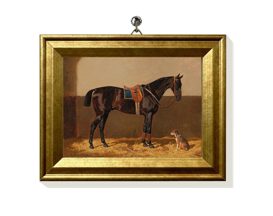 Mini Framed Dog Art Print Vintage Horse Painting Equestrian - Etsy | Etsy (US)