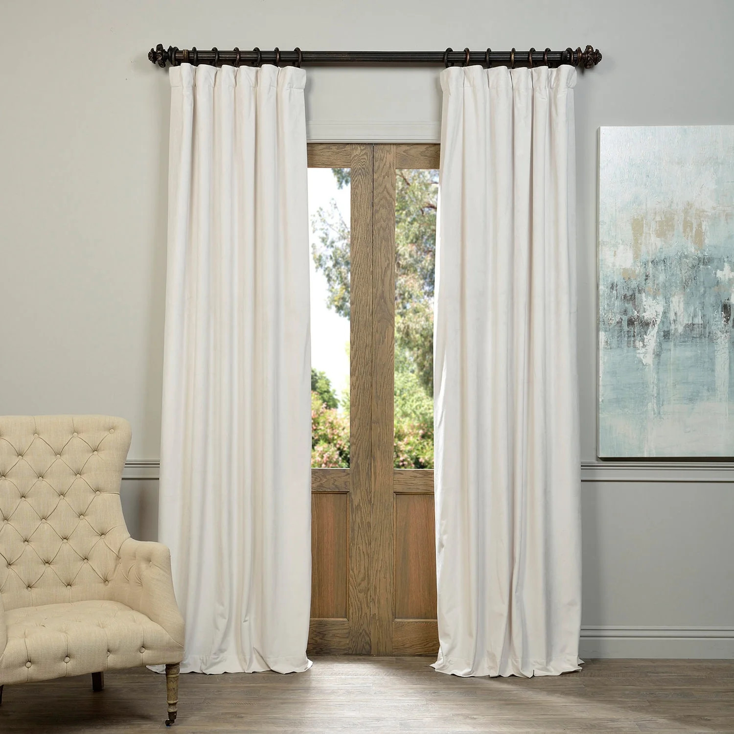 Exclusive Fabrics Signature Off White Velvet Blackout Curtain Panel | Walmart (US)