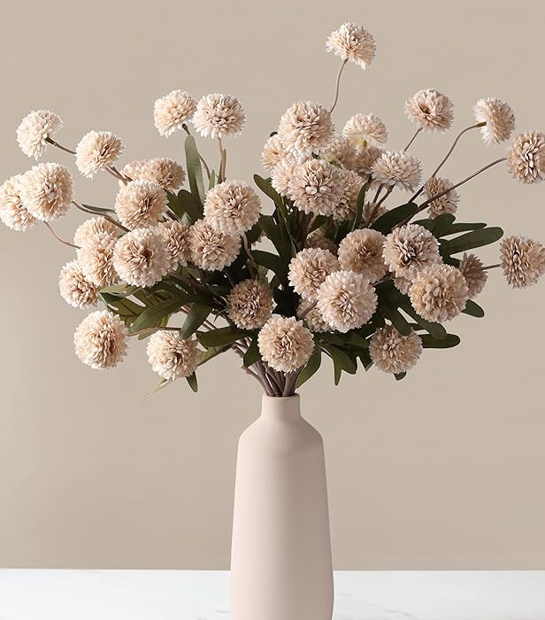 Fake Kiku Flowers, Faux Silk Pompon Mums Artificial Flowers, Chrysanthemum Stems Floral Arrangeme... | Amazon (US)