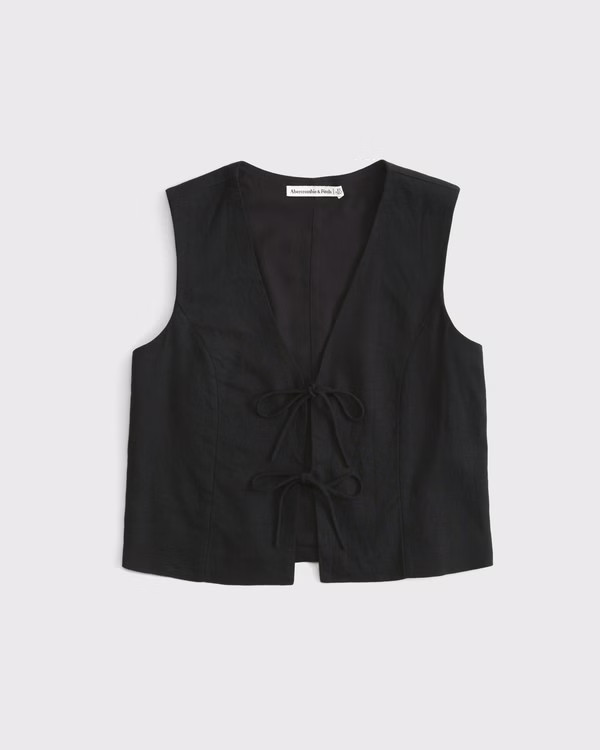 Women's Tie-Front Linen-Blend Vest | Women's Tops | Abercrombie.com | Abercrombie & Fitch (UK)