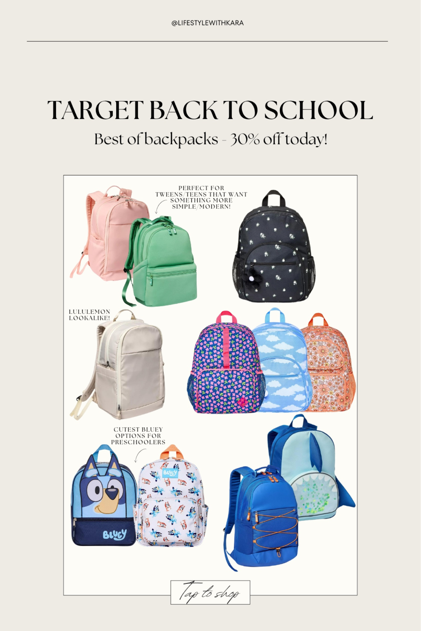 This backpack roundup is SO good - seriously eyeing the off white one! All 30% off rn and already so affordable 🎯 



Target, Target Tuesday 

#LTKKids #LTKFamily #LTKBacktoSchool