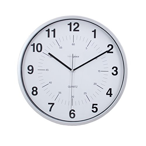 Kiera Grace Synchro Silent Wall Clock, 12 Inch, 3/4 Inch Deep - Silver | Amazon (US)